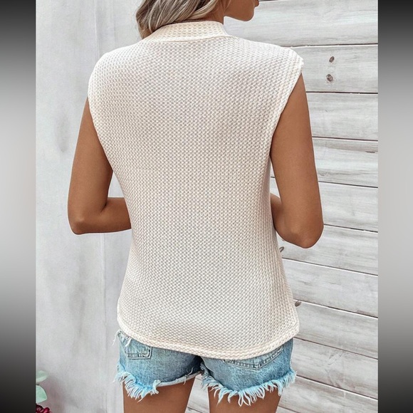 Classic Waffle Mock Cowl Neck Cap Sleeve Work Office Casual Top Blouse Shirt - Picture 3 of 16